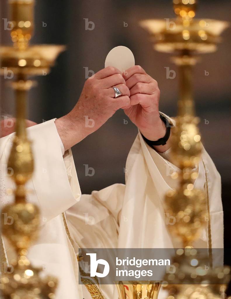 Pope Francis (Jorge Mario Bergoglio) chairing the Holy Mass for the Jubilee of the 800 years of the foundation of the Order of Preachers - the Dominicans - at the Basilica of San Giovanni in Laterano, Rome, Italy, 21st January 2017 (b/w photo)