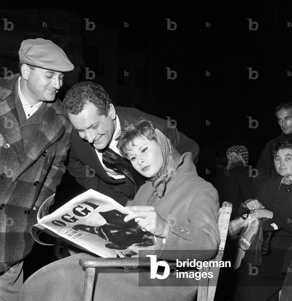 Marisa Allasio and Riccardo Garrone on the set of Pretty But Poor, Italy, 1957 (b/w photo)