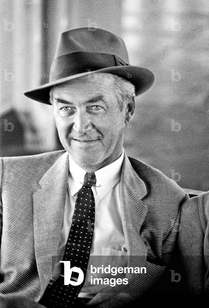 James Stewart at Fiumicino Airport, Fiumicino, Italy, 1961 (b/w photo)