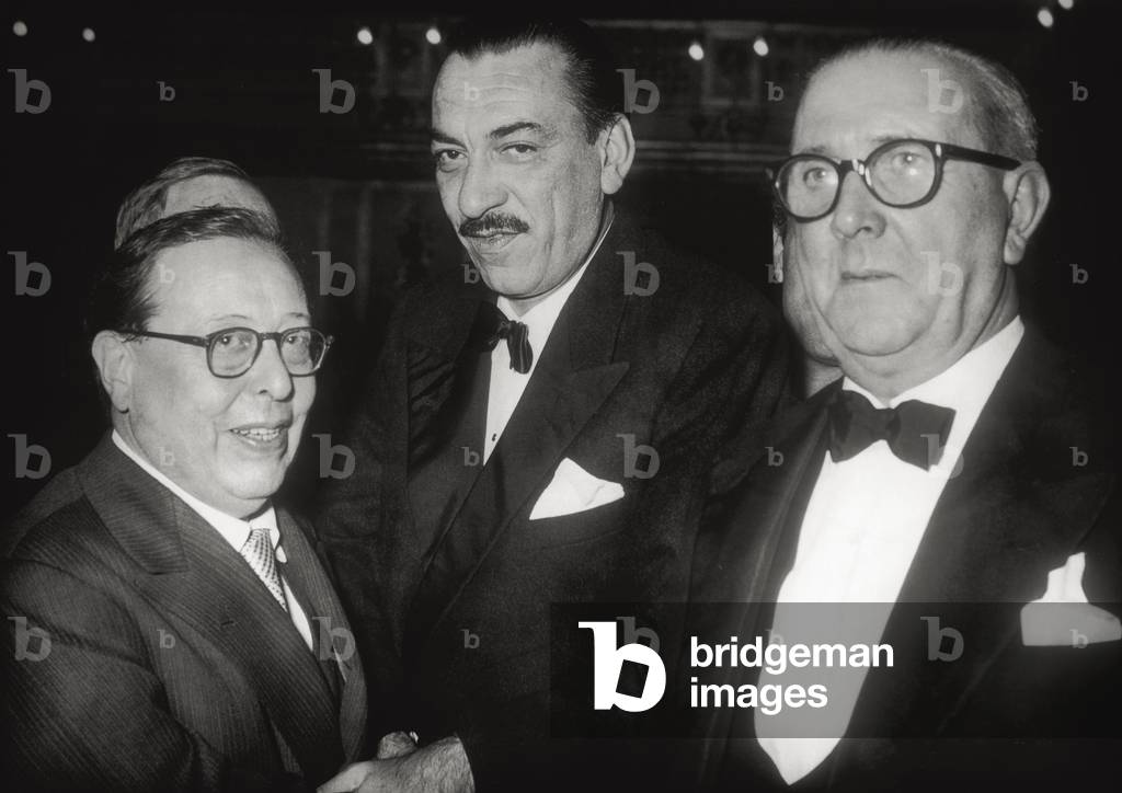 Giovanni Titta Rosa, Alberto Mondadori and Salvator Gotta, 1955 (b/w photo)