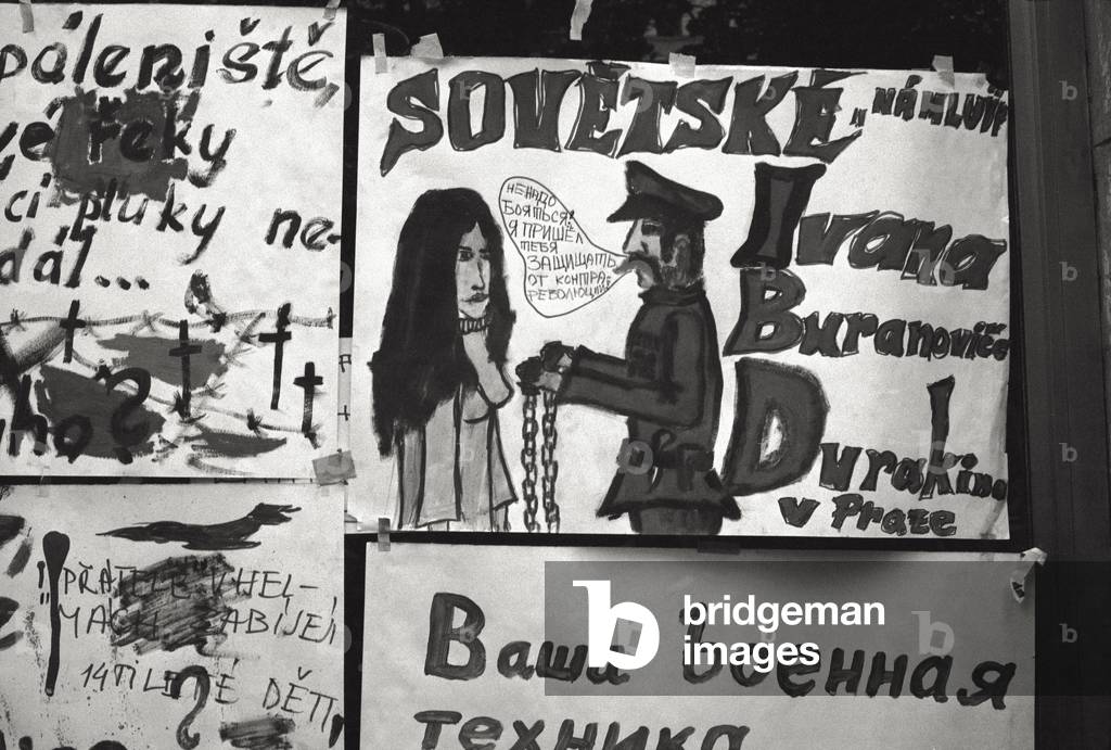 Anti-Soviet texts in Prague, 1968 (b/w photo)
