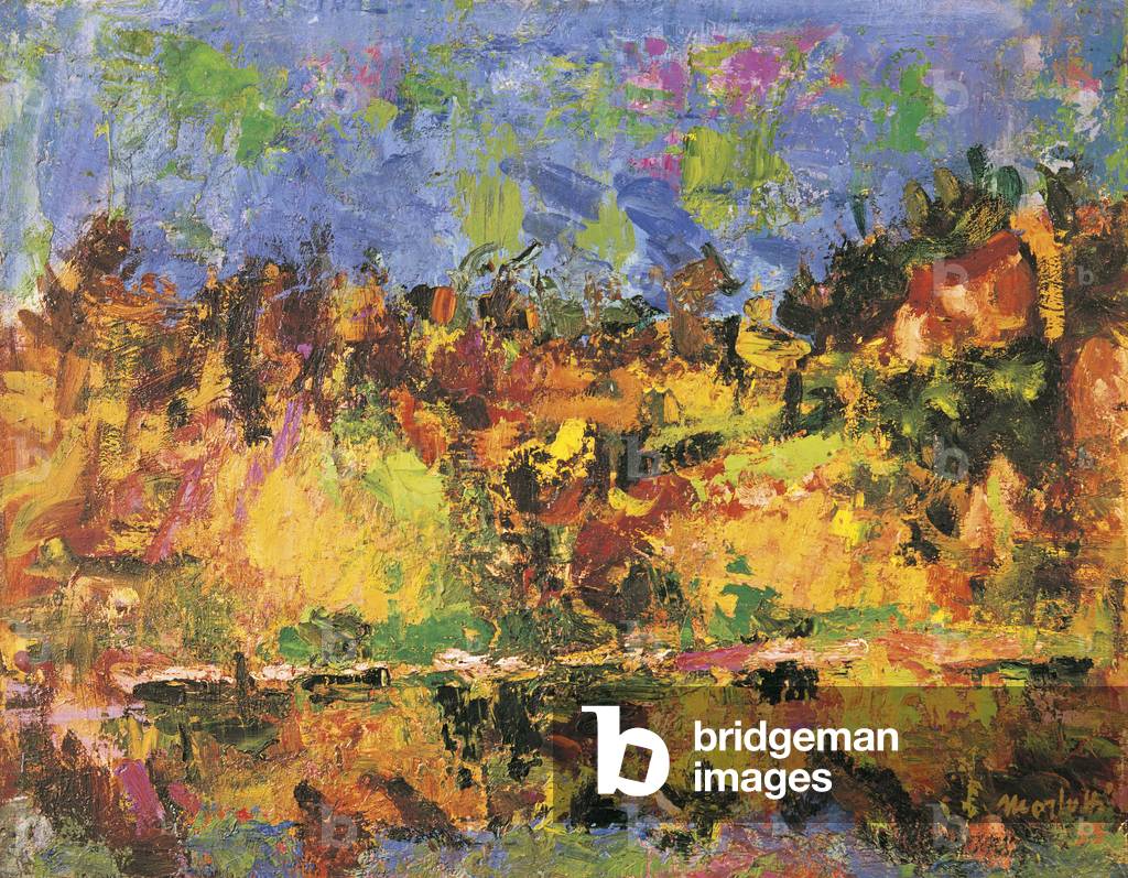 Adda River in Imbersago (L'Adda a Imbersago), by Ennio Morlotti, 20th Century, oil on canvas, 61 x 77 cm