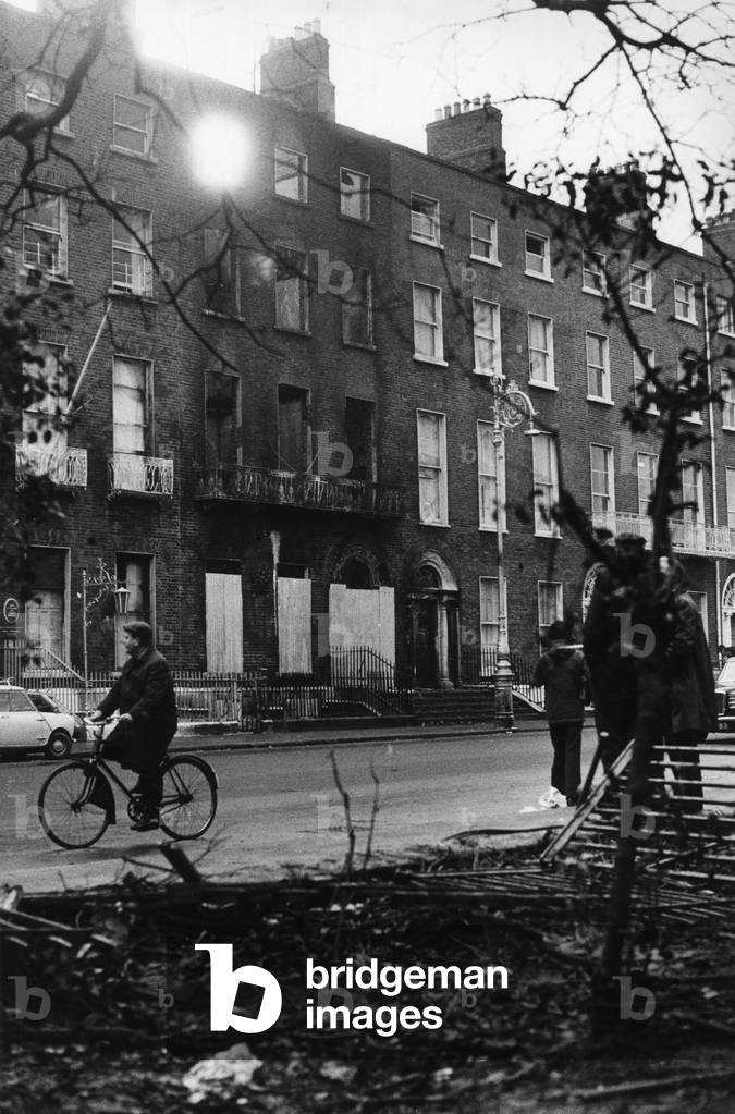 The burnt down UK embassy