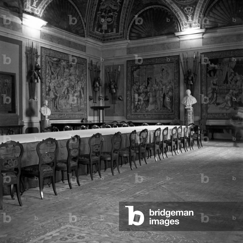 A table prepared for the papal conclave, Vatican City, Vatican City State