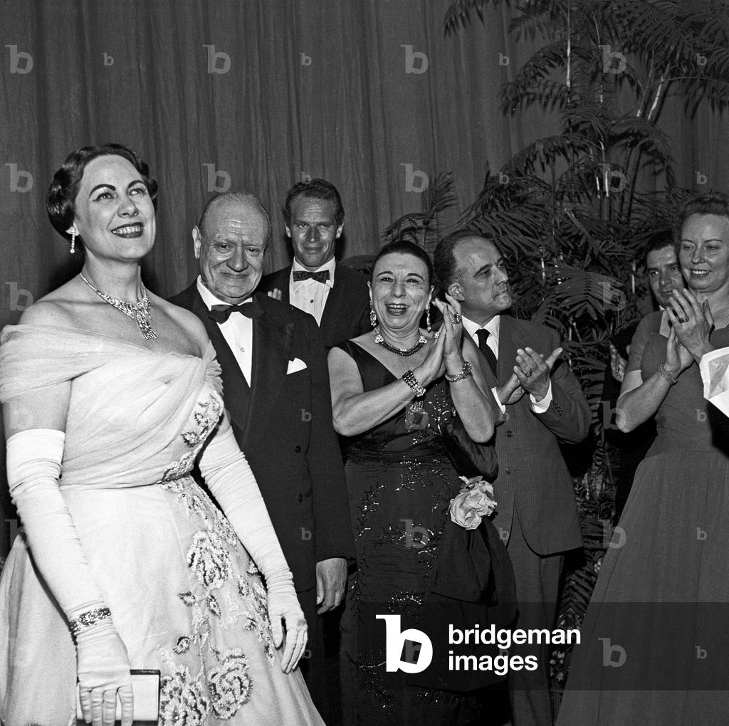 Renata Tebaldi at the end of her concert, Rome, Italy, 1958 (b/w photo)
