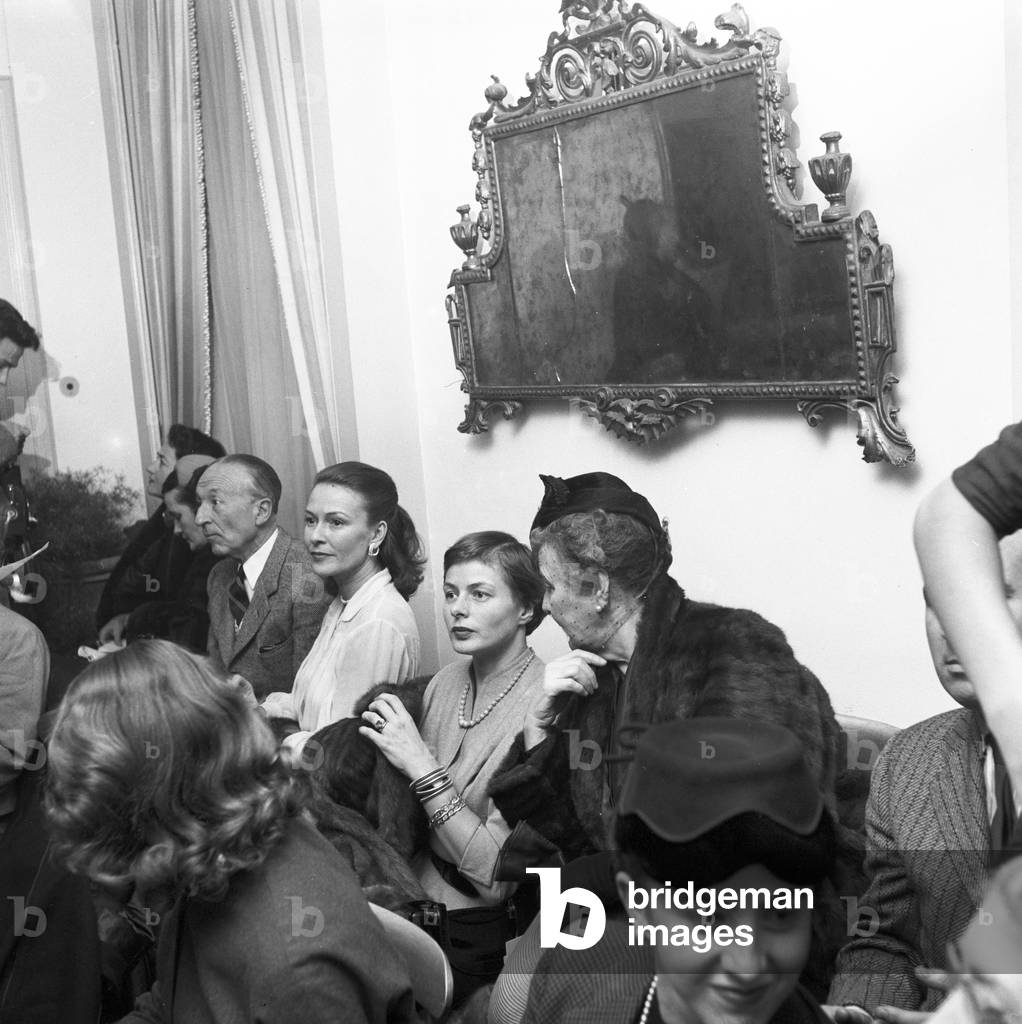 Ingrid Bergman at a fashion show, Italy, 1952 (b/w photo)