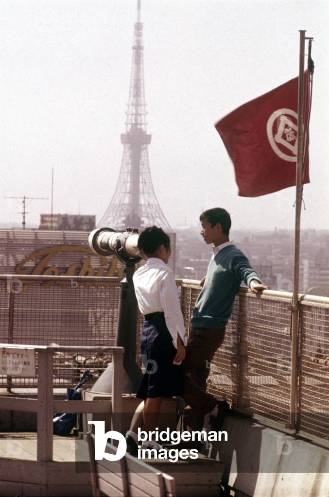 A couple on the terrace of a building in Tokyo, Tokyo, Japan