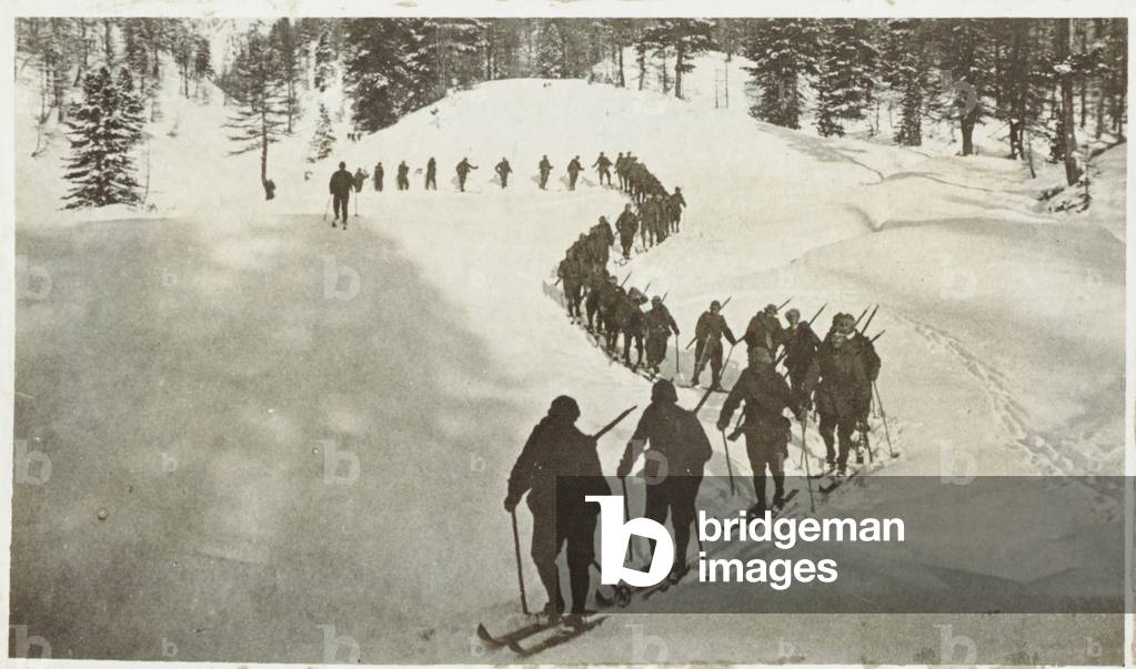 In Carnia, skiing Alpine troopers, Udine, Italy