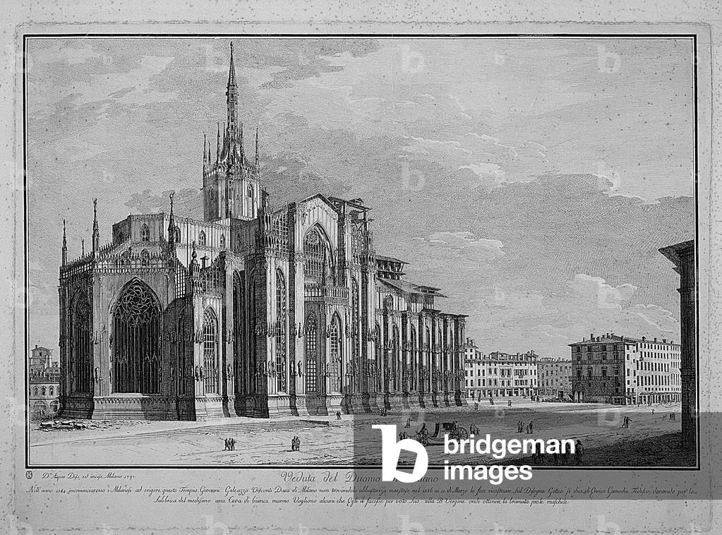 View of Milan Cathedral, by Domenico Aspari, 18th Century (etching) 65,8 x 47,6 cm