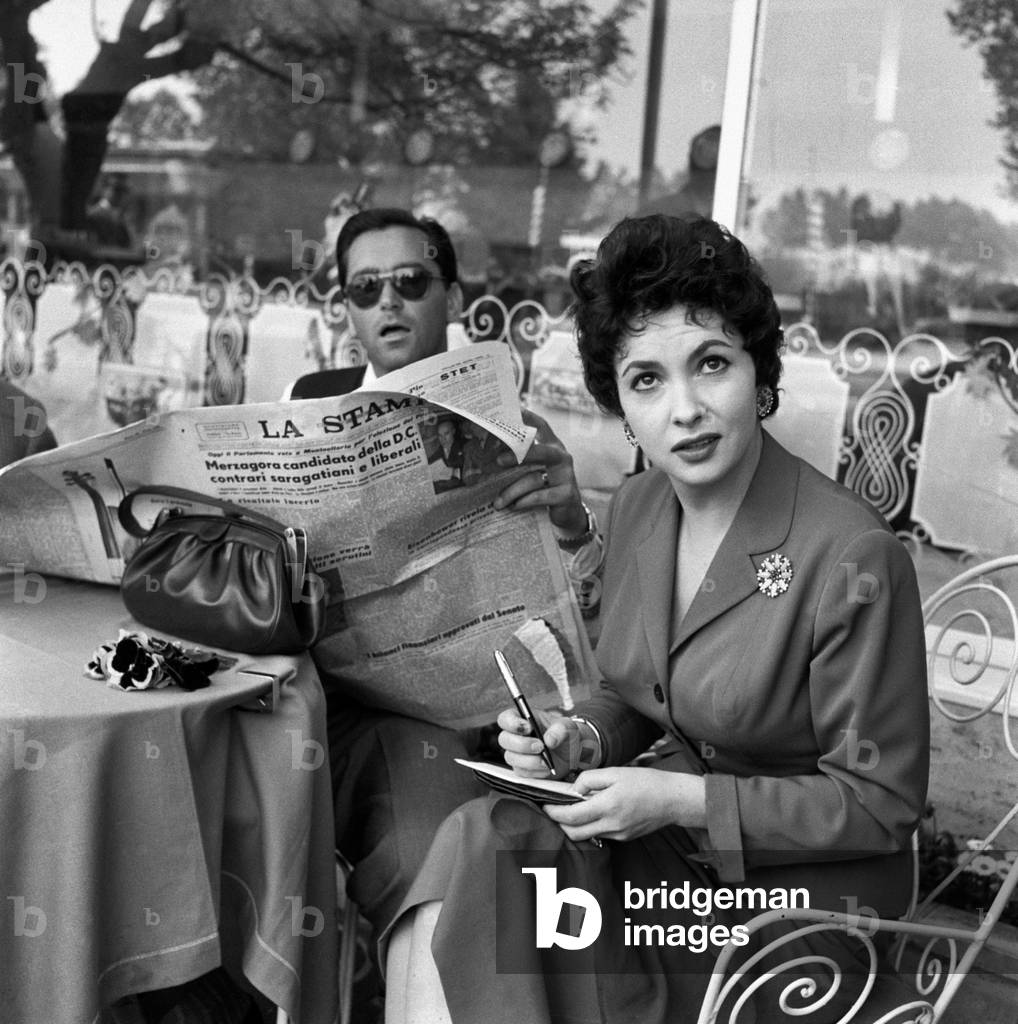 Gina Lollobrigida with her Husband Milko Skofic, Rome. 26th April 1955 (b/w photo)