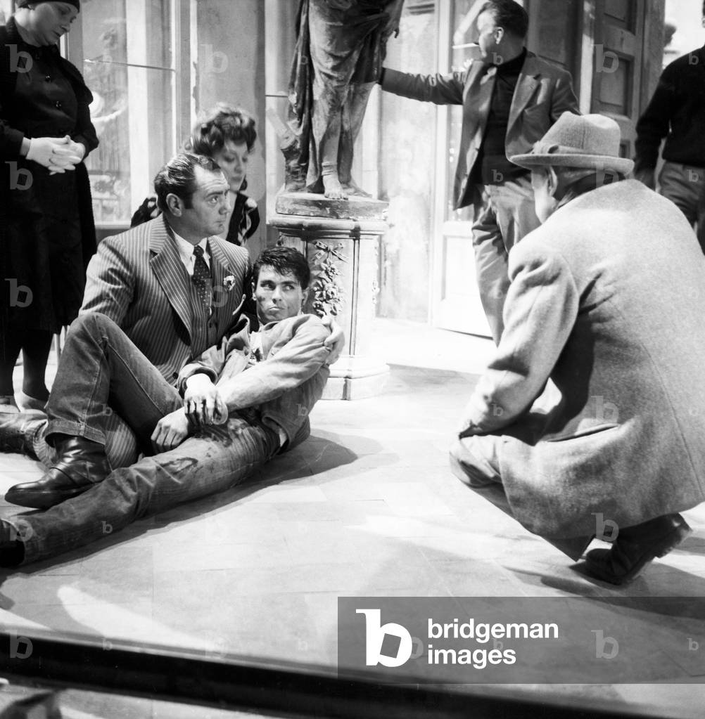 Duilio Coletti, Yvonne Sanson, Max Cartier and Ernest Borgnine on the set of the film The King of Poggioreale, Italy, San Remo, 1961 (b/w photo)