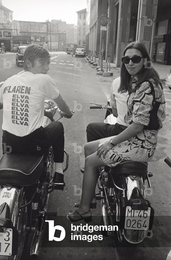 Young people on their motorbikes, Milan, Italy, 1967