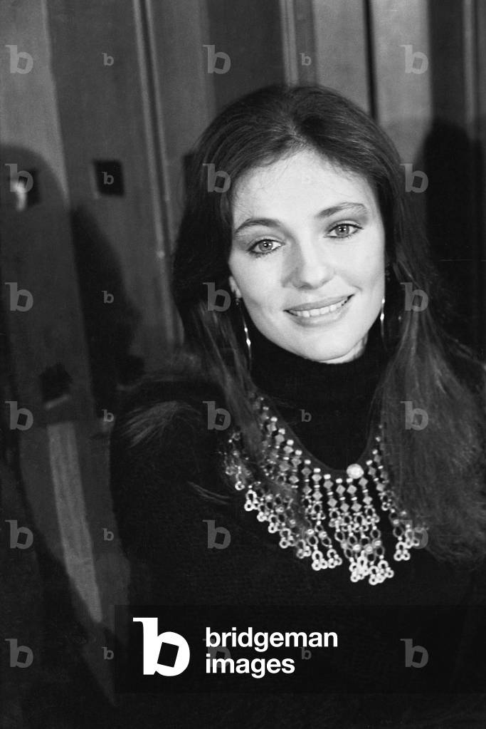Jacqueline Bisset posing, United Kingdom, 1970 (b/w photo)
