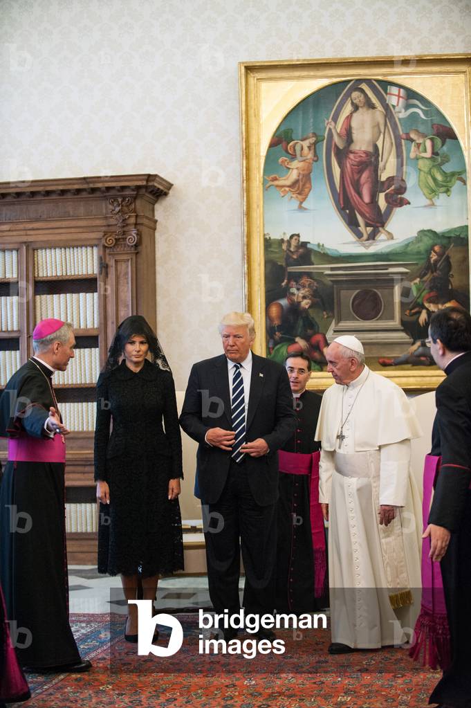 Pope Francis meeting the President of United States of America Donald Trump in the Private Library of the Apostolic Palace with his wife Melania, his daughter Ivanka Trump and her husband Jared Kushner, Vatican City, May 24th 2017 (photo)