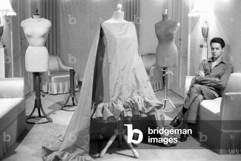 Roberto Capucci seated in his atelier, Rome, Italy, 1950