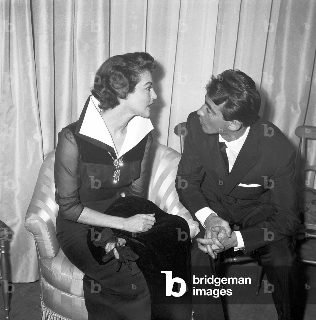 Walter Chiari and Ava Gardner at a party of the Fontana Sisters, Rome, Italy, 1957 (b/w photo)