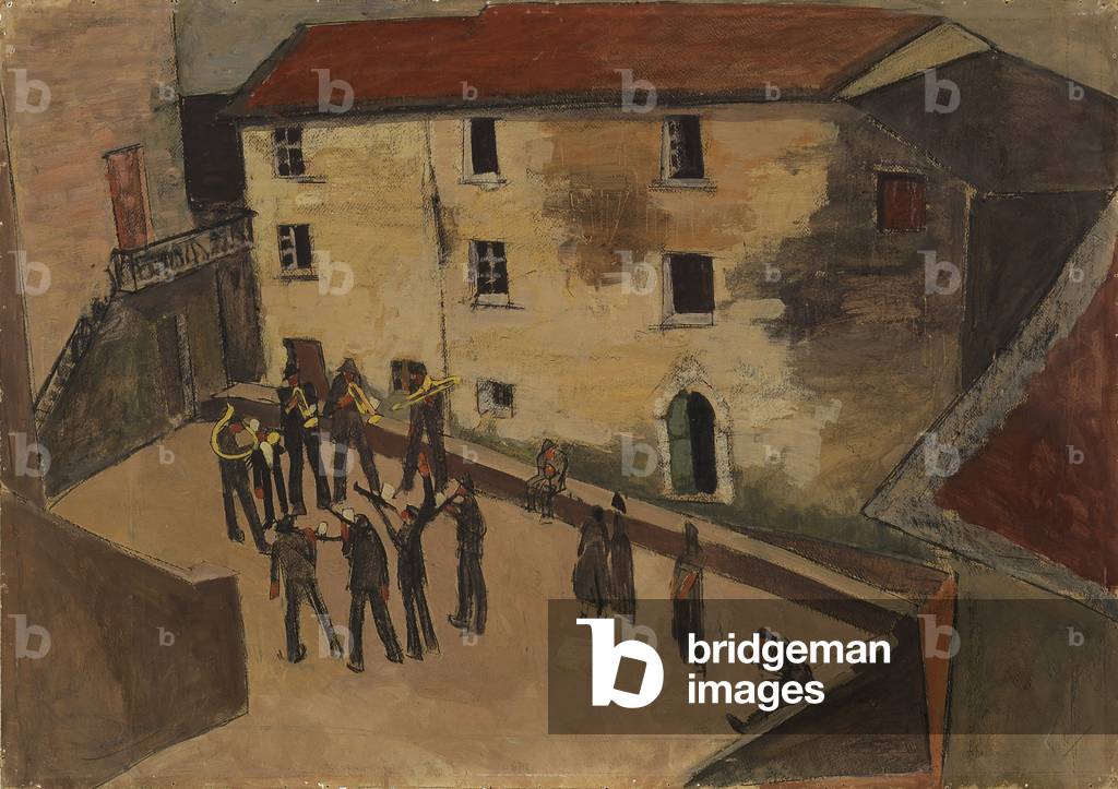 Square of Giustagnana (Piazza di Giustagnana), by Lorenzo Viani, 1920, 20th Century, oil on canvas, 73 x 103,5 cm