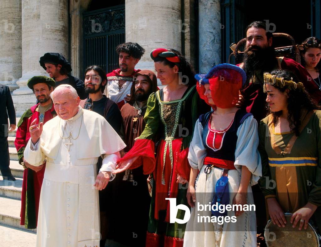 Pope John Paul II with the Chilean band Calenda Maia, Vatican City, Vatican City State