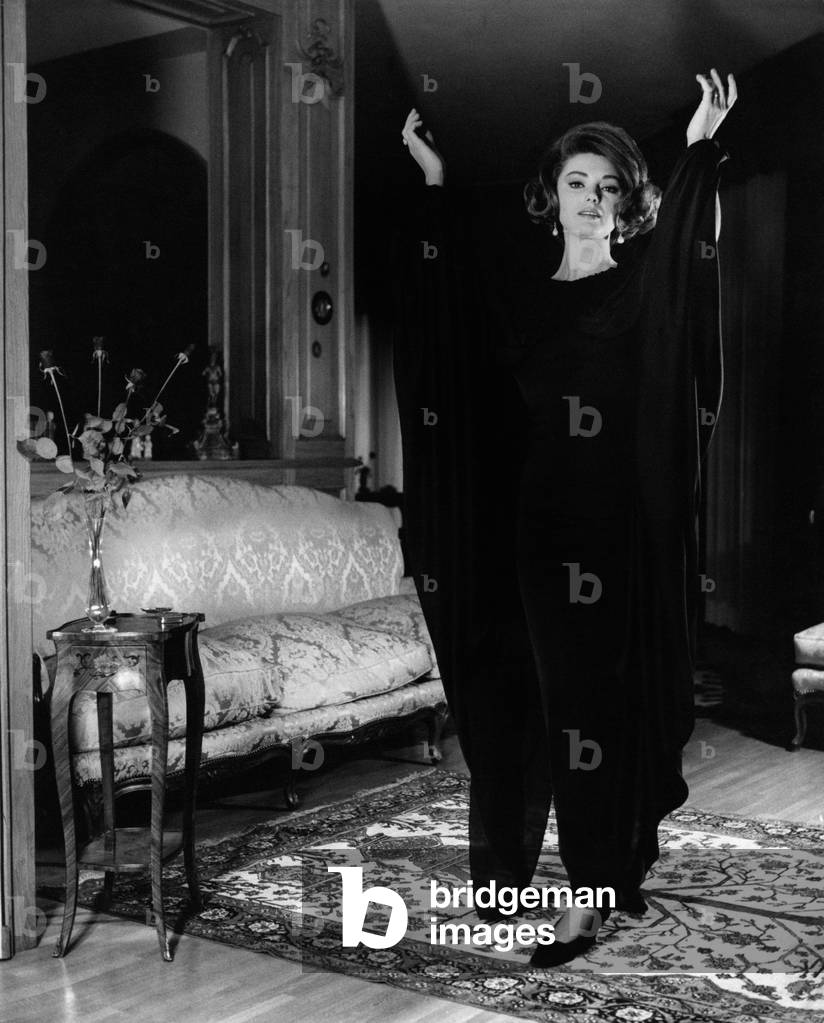 Sylva Koscina wearing an haute couture dress,, 1963