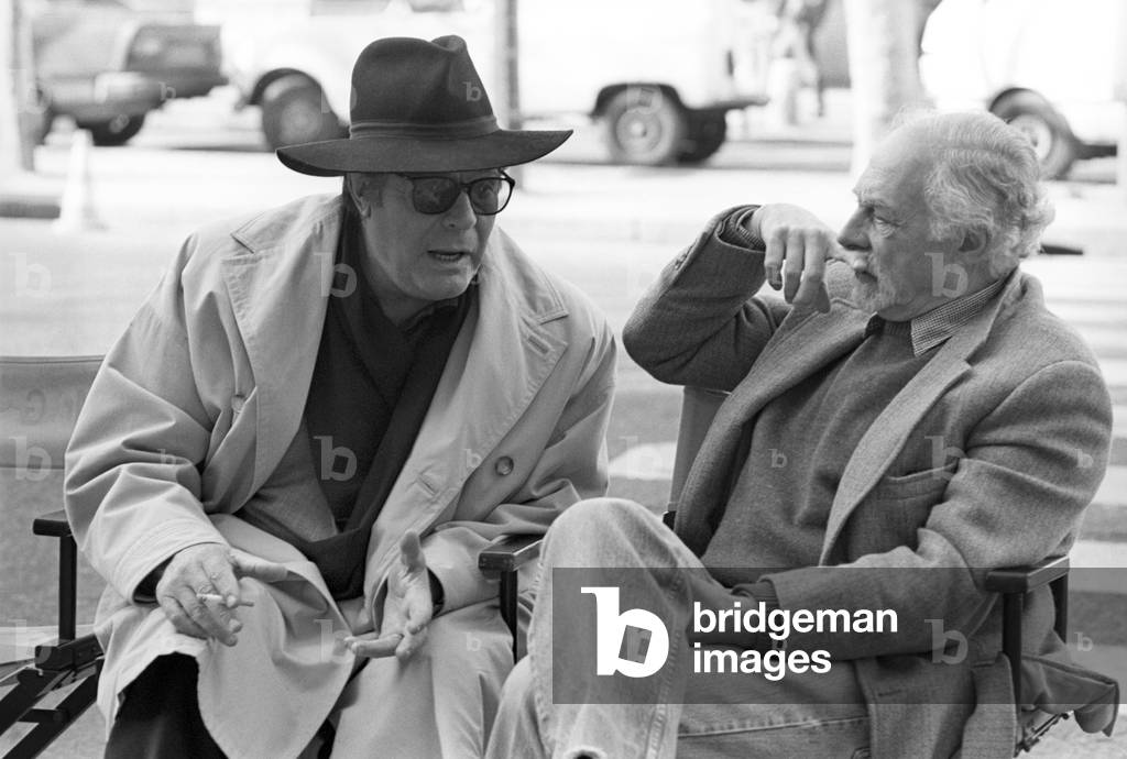 Actor Marcello Mastroianni and director Gene Sacks, Italy, 1990 (b/w photo)