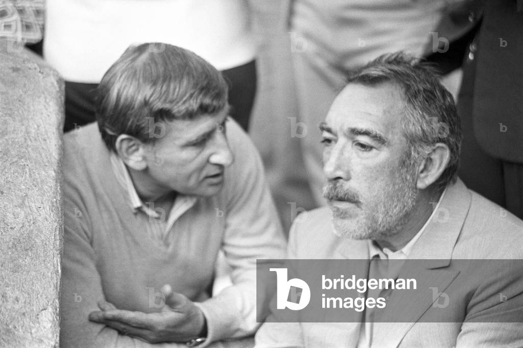 Renato Rascel and Anthony Quinn, Italy, 1968 (b/w photo)