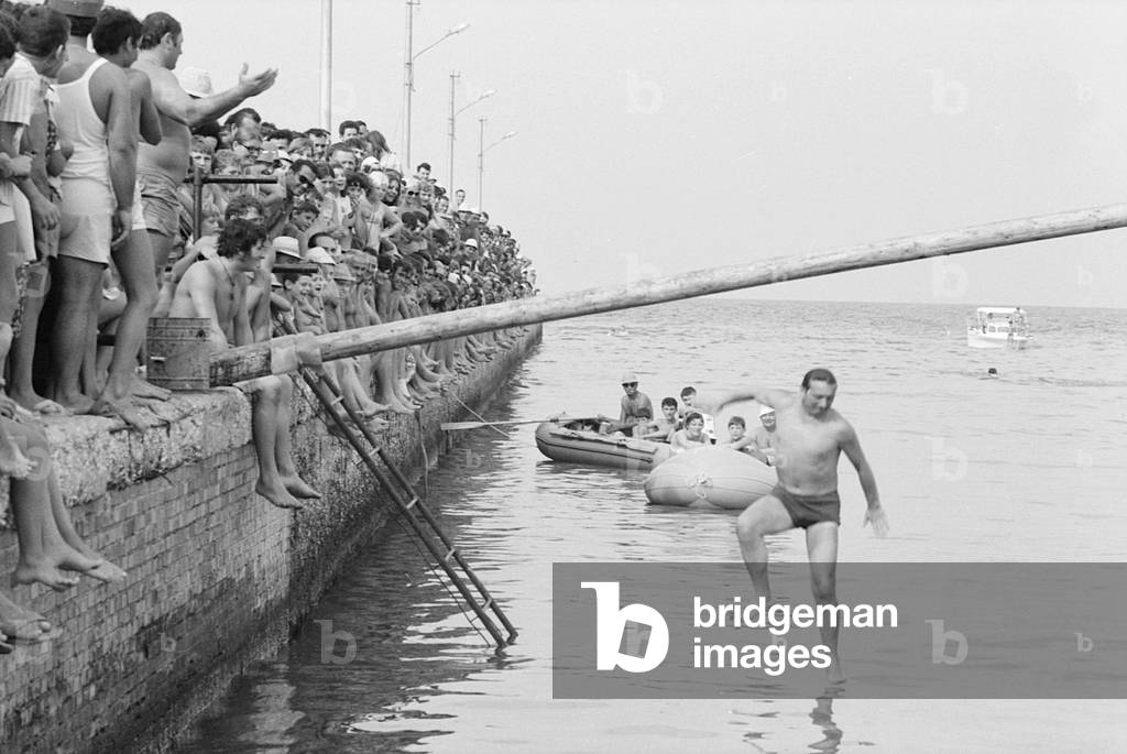 15th August 1969 - Crowds of families on a boat trip, Italy, 1969 (b/w photo)