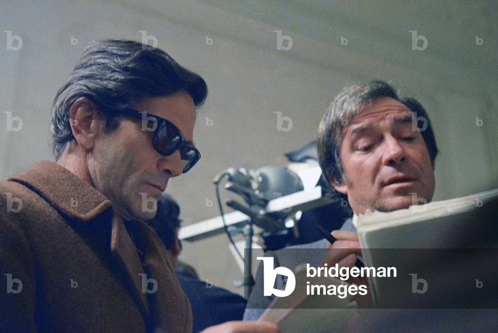 Pier Paolo Pasolini and Ugo Tognazzi on the set of the film Porcile, Italy, 1969 (photo)