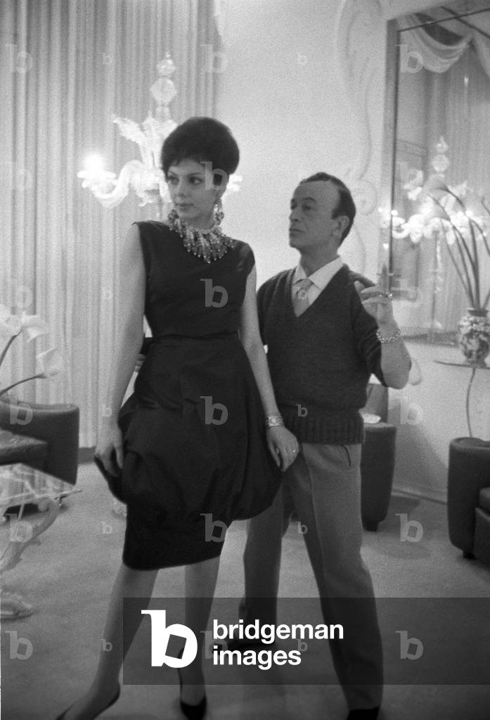 Norma Gladys Cappagli at Emilio Schuberth's atelier, Italy, 1961 (b/w photo)