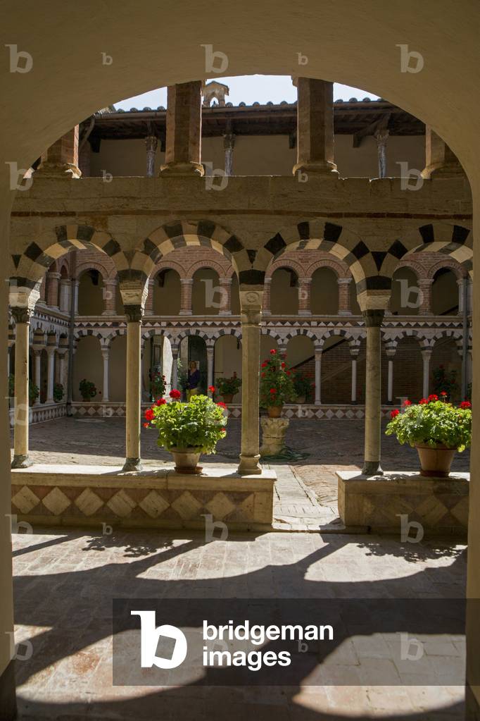 Cloister, Abbey of Santissima Trinità and Santa Mustiola a Torri, Sovicille, Siena, Tuscany, Italy