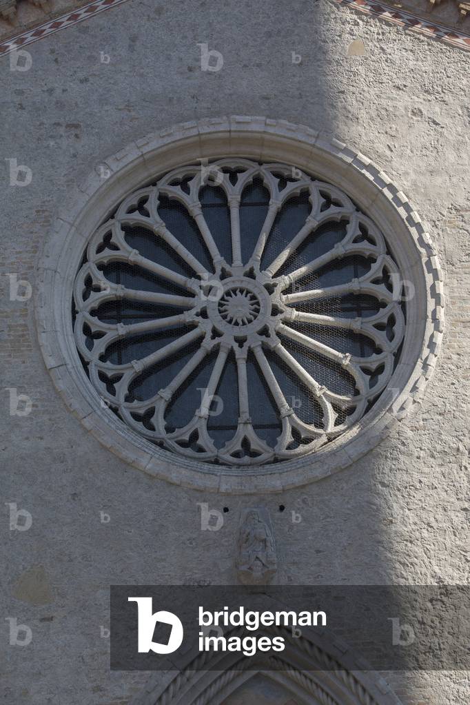 Saint Mauro dome, church, rose window, Maniago, Friuli, Italy