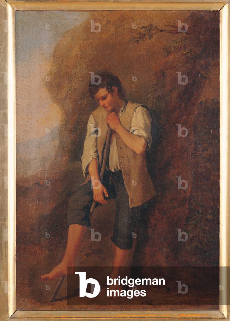 Study of Young Peasant with Stick, c.1750-60 (oil on canvas-backed paper)