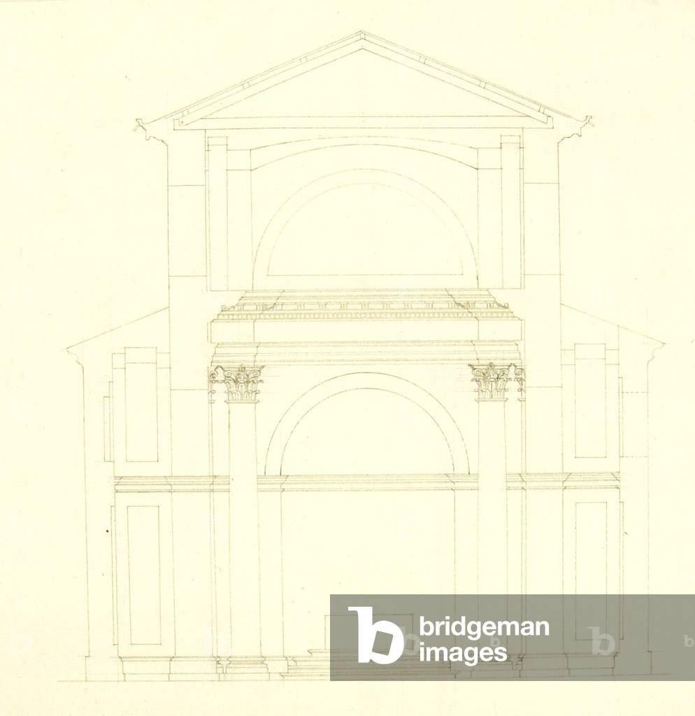 Cross section of the Trivulzio Chapel at Santo Stefano in Brolo (pen & ink)