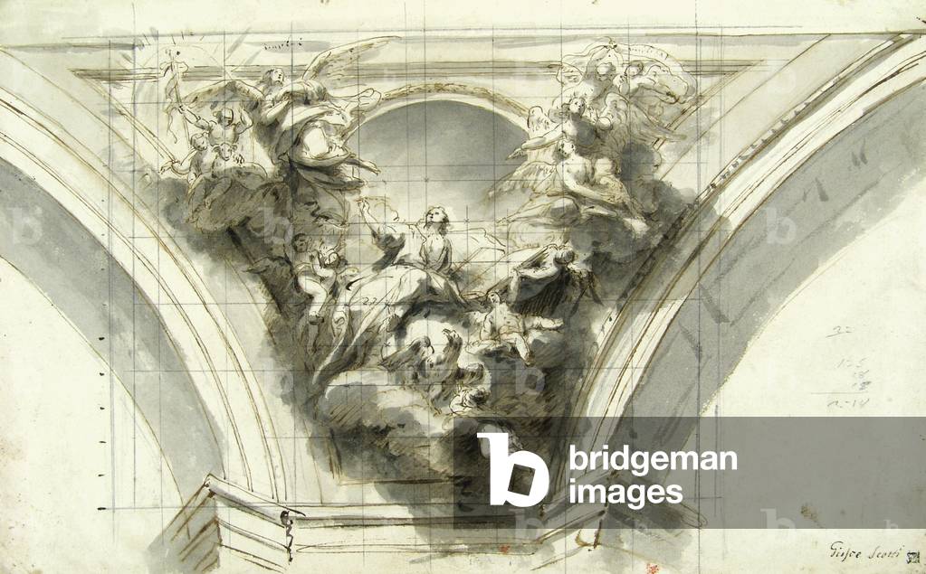 Drawing for a pendentive depicting Saint John the Evangelist Enthroned among the Angels