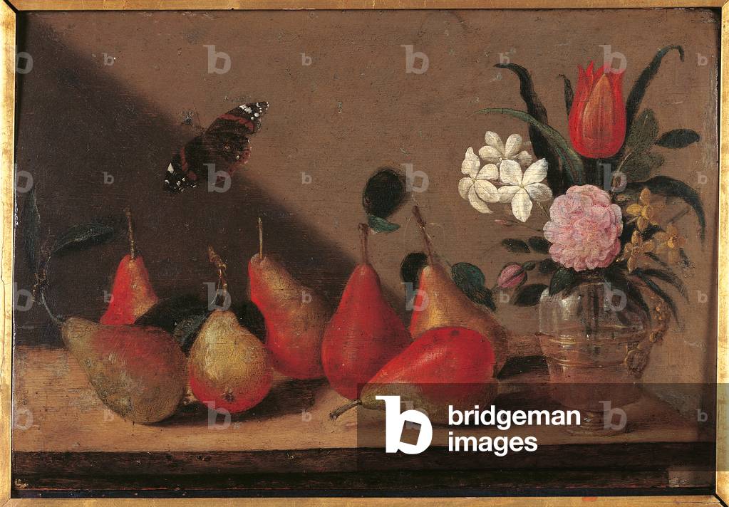 Pears with Vase of Flowers, 1600-49 (oil on panel)