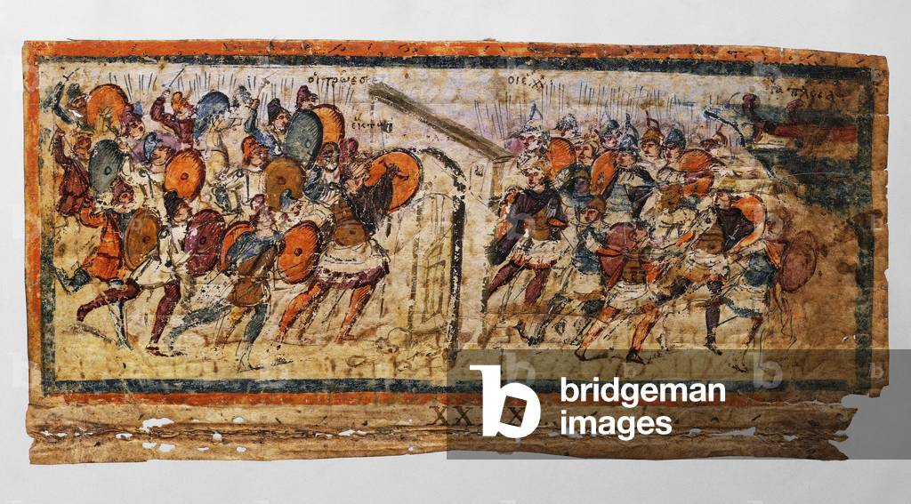 Hector breaking down the gate of the camps and Greeks running back to the ships