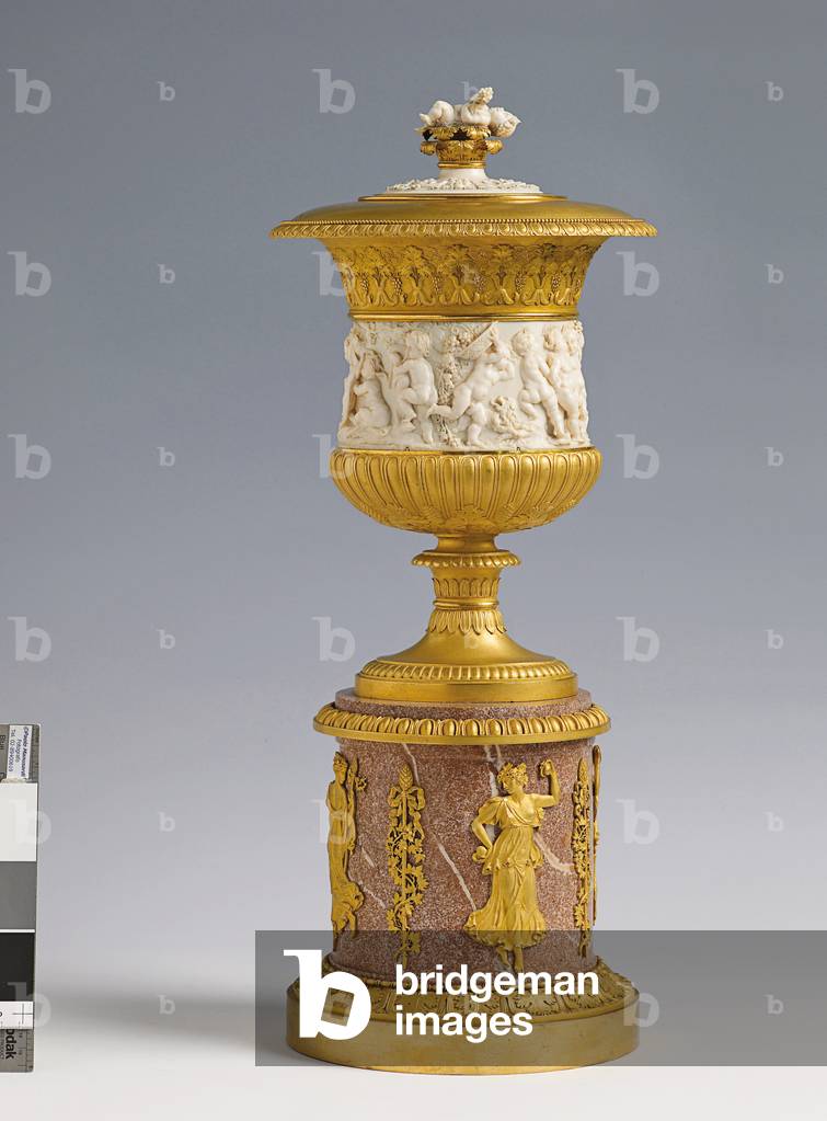Vase with Frieze and Pedestal Depicting the Maenads (gilt bronze, ivory & marble)