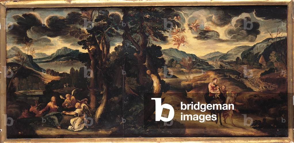 Landscape with Christ Comforted by the Angels and Landscape with the Flight into Egypt (oil on copper)