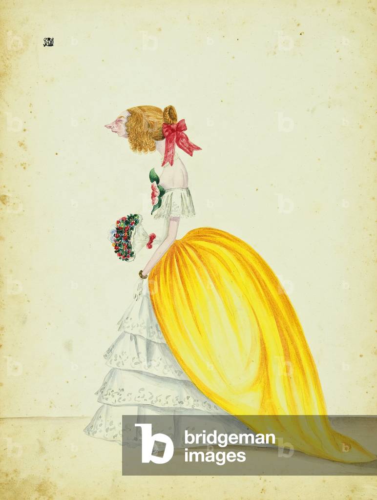 Woman in Day Dress with Bunch of Flowers