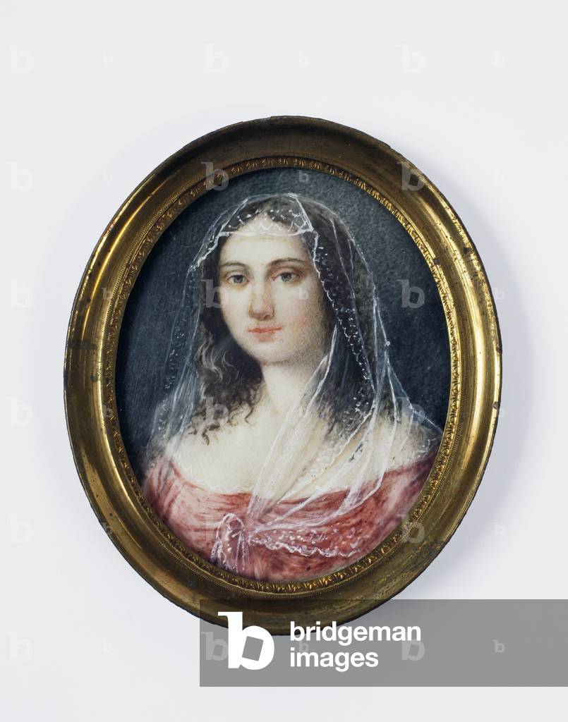 Portrait of Lady with Red Dress and Veil on the Head