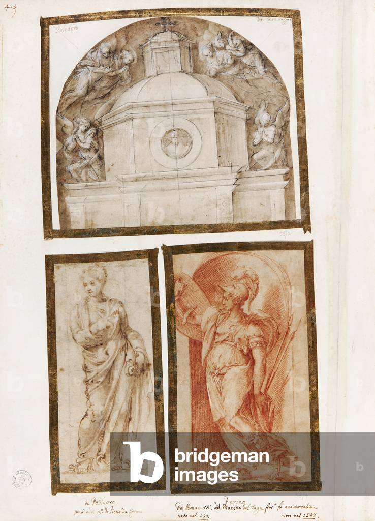 Angels Flying Around a Dome or Project for an Altarpiece and Standing Woman Wrapped in a Drape
