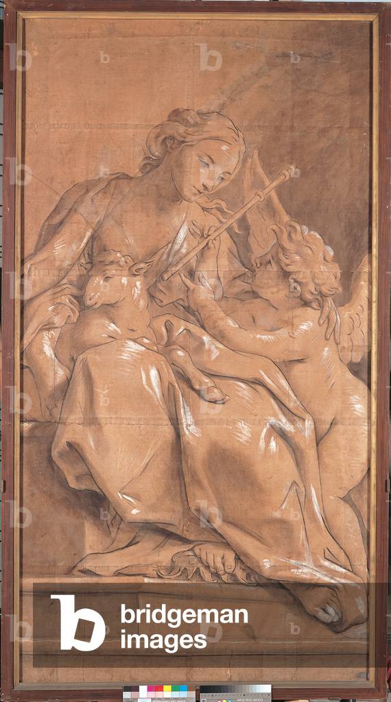 Allegorical Figure of Meekness or Modesty with Putto, 1760-69 (charcoal, tempera & white lead on cardboard mounted on canvas)