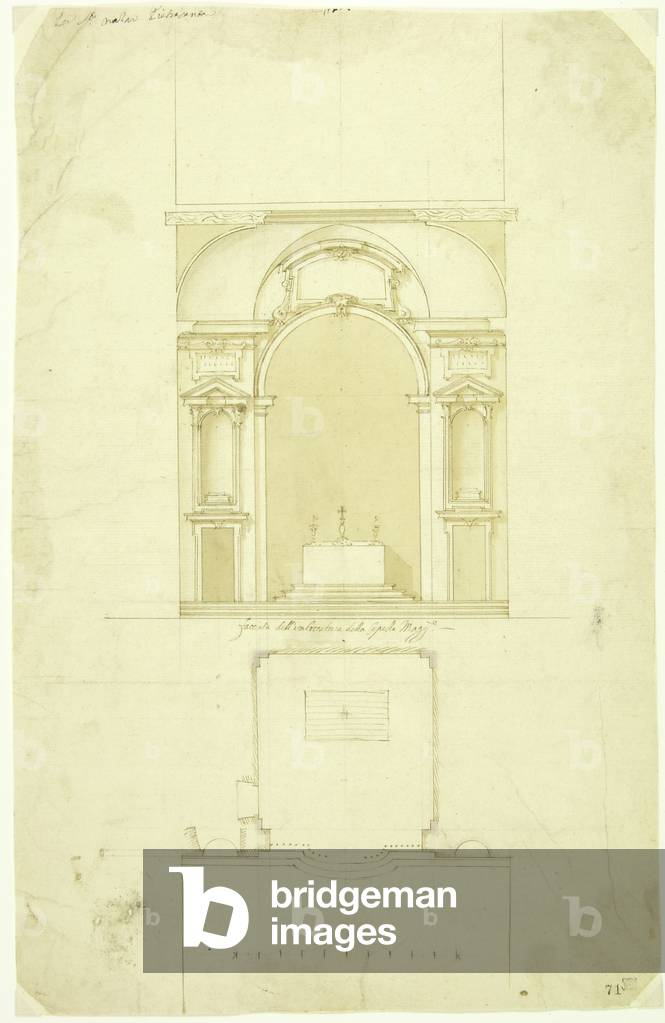 Drawing of the shrine and the main altar at San Nazaro in Pietrasanta in Milan