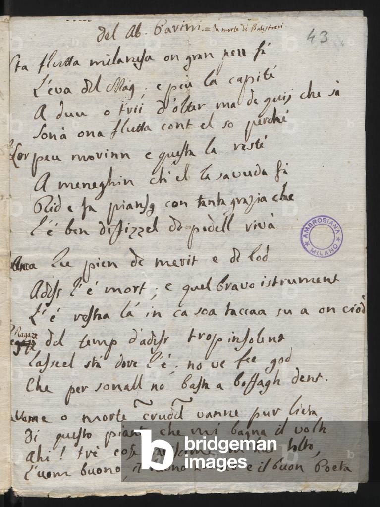 Io Vidi il Tempo, poem from Odi e Poesie Varie, 18th century (pen & ink on paper)