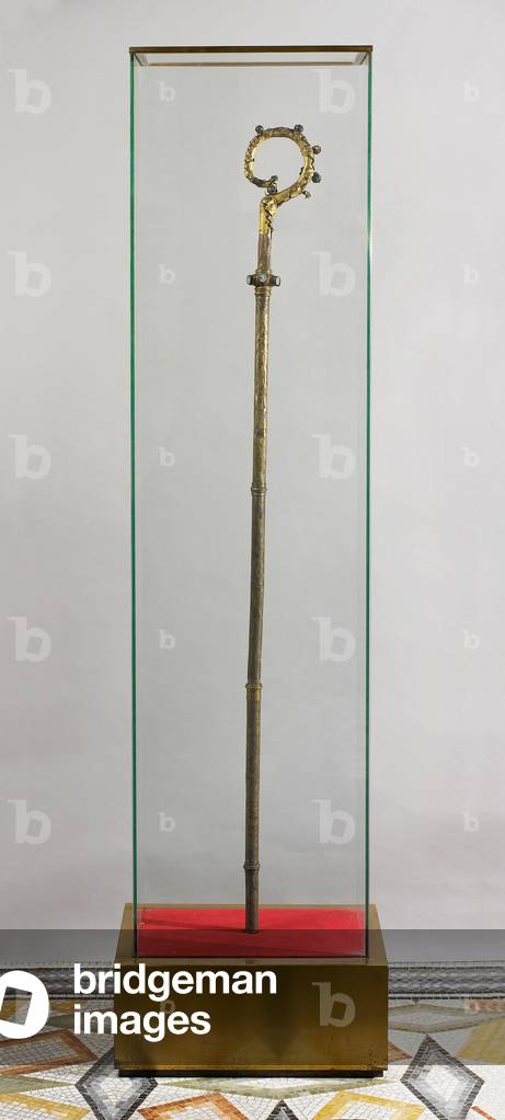 Crosier, 1400-50 (embossed gilt & silver-plated brass alloy lamina, champlevé enamels and wood)