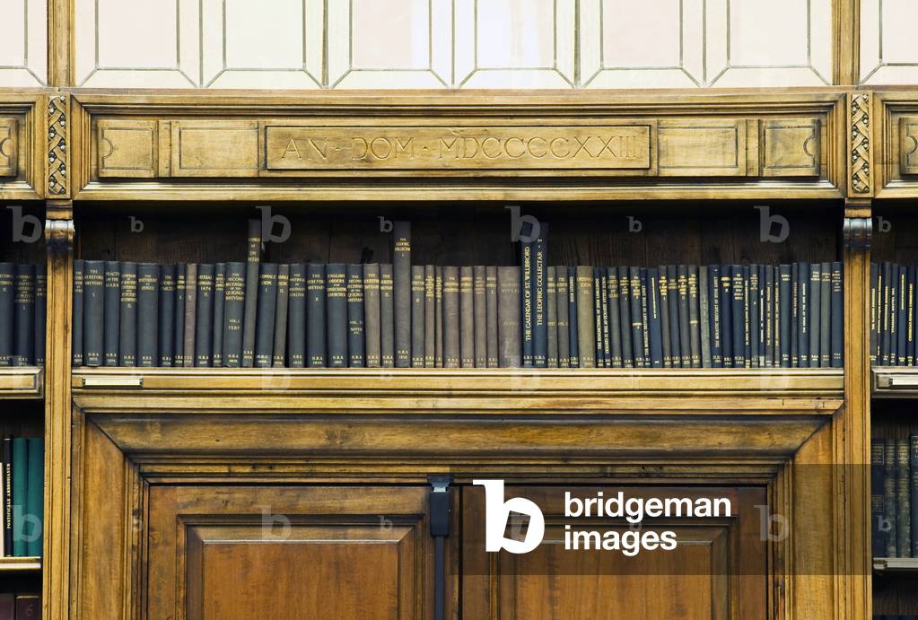 Books in the current reading room of the Biblioteca Ambrosiana, Milan (photo)