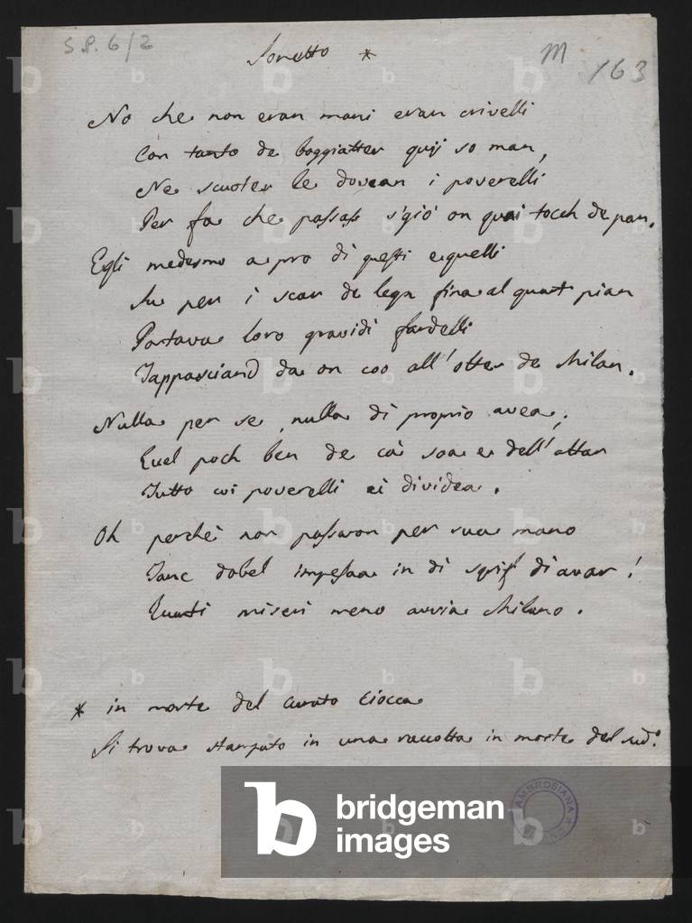 No che non eran, poem from Odi e poesie varie, 18th century (pen & ink on paper)