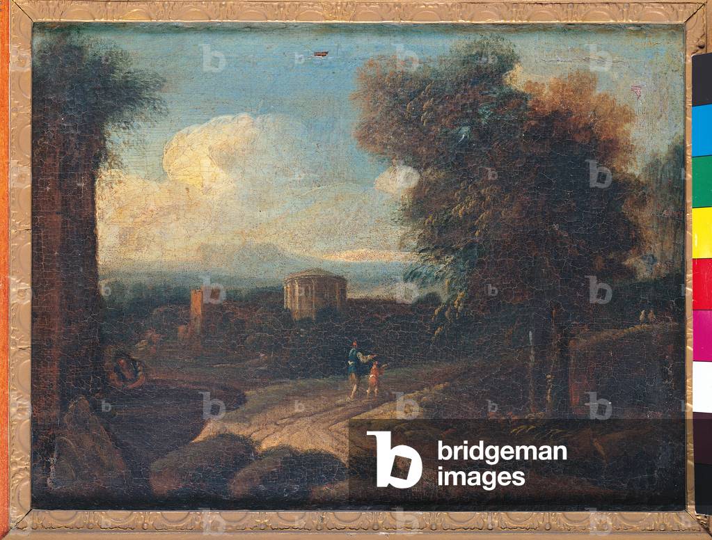 Landscape with Temple of Vesta and Figures, 1650-99 (oil on canvas)