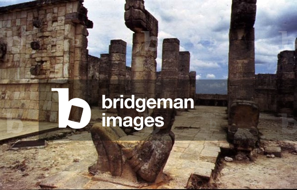 Chac mool figure in front of Temple of the Warriors, Maya (photo)