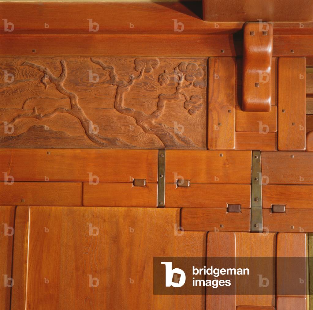 Detail of the entryway, The Gamble House, 1908 (photo)