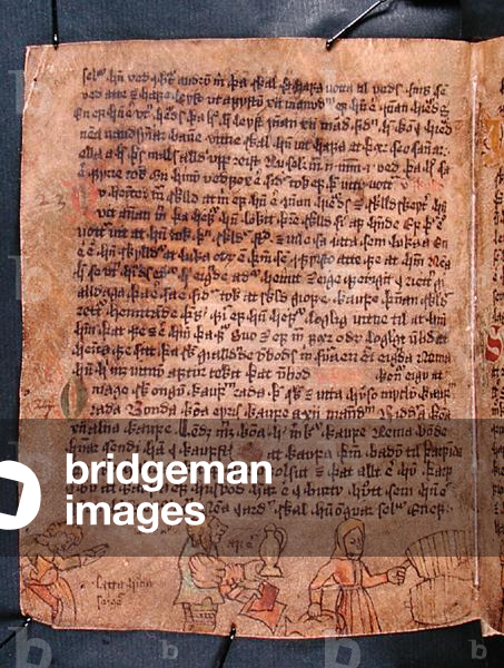 Drinking scene, from 'Heynesbok' ('The Book of Heynes'), 1st half of 16th century (vellum)